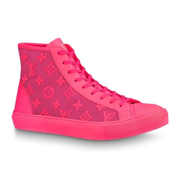 Louis Vuitton LV Unisex Tattoo Sneaker Boot in Damier Tartan Canvas with Monogram Embroidery-Pink (1)
