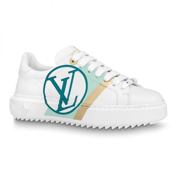 Louis Vuitton LV Unisex Time Out Sneaker in Calf Leather and Monogram Flowers-Green (1)