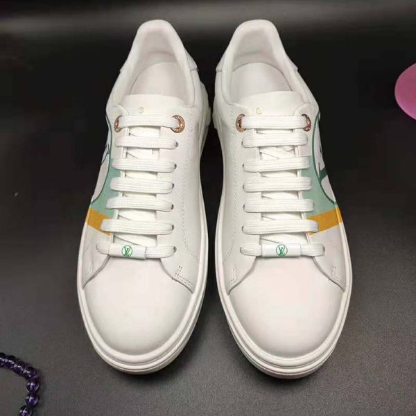 Louis Vuitton LV Unisex Time Out Sneaker in Calf Leather and Monogram Flowers-Green (6)