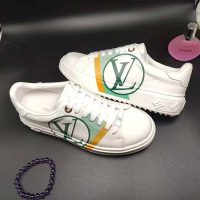 Louis Vuitton LV Unisex Time Out Sneaker in Calf Leather and Monogram Flowers-Green (1)