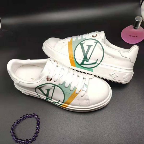 Louis Vuitton LV Unisex Time Out Sneaker in Calf Leather and Monogram Flowers-Green (7)