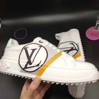 Louis Vuitton LV Unisex Time Out Sneaker in Calf Leather and Monogram Flowers-Grey (1)