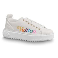 Louis Vuitton LV Unisex Time Out Sneaker in Supple Calf Leather with Rainbow-Colored Vuitton Signature-White