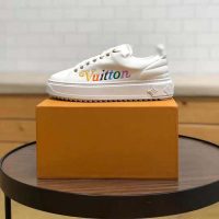 Louis Vuitton LV Unisex Time Out Sneaker in Supple Calf Leather with Rainbow-Colored Vuitton Signature-White (1)