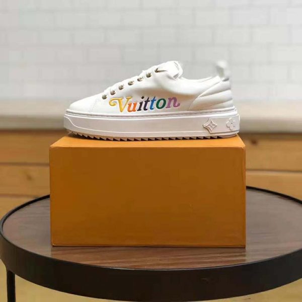 Louis Vuitton LV Unisex Time Out Sneaker in Supple Calf Leather with Rainbow-Colored Vuitton Signature-White (3)
