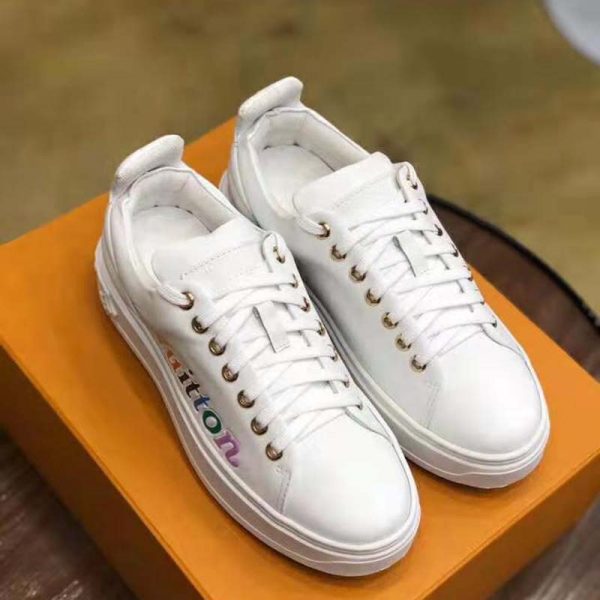 Louis Vuitton LV Unisex Time Out Sneaker in Supple Calf Leather with Rainbow-Colored Vuitton Signature-White (4)