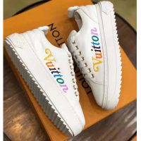 Louis Vuitton LV Unisex Time Out Sneaker in Supple Calf Leather with Rainbow-Colored Vuitton Signature-White (1)