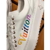 Louis Vuitton LV Unisex Time Out Sneaker in Supple Calf Leather with Rainbow-Colored Vuitton Signature-White (1)