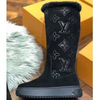 Louis Vuitton LV Women Breezy Half Boot in Black Suede Calf Leather with Monogram Canvas-Black (8)