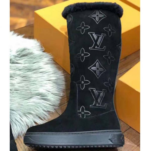 Louis Vuitton LV Women Breezy Half Boot in Black Suede Calf Leather with Monogram Canvas-Black (3)
