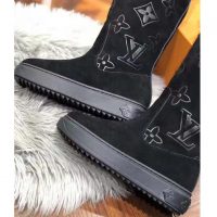 Louis Vuitton LV Women Breezy Half Boot in Black Suede Calf Leather with Monogram Canvas-Black (8)