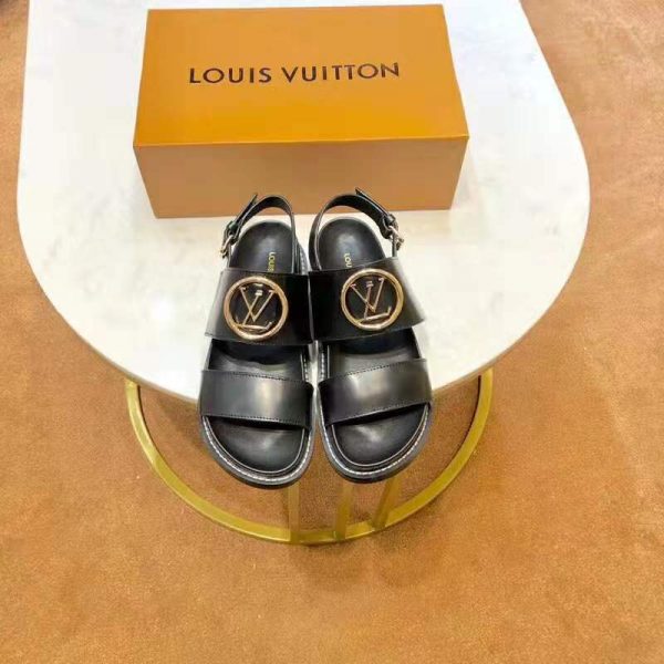 Louis Vuitton LV Women Crossroads Comfort Sandal in Black Glazed Calf Leather (3)