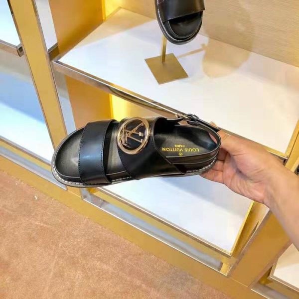 Louis Vuitton LV Women Crossroads Comfort Sandal in Black Glazed Calf Leather (9)