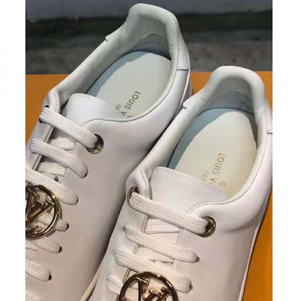 Louis Vuitton LV Women Frontrow Sneaker Gold-Tone LV Circle in White Calf Leather and Rubber (5)