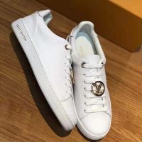 Louis Vuitton LV Women Frontrow Sneaker Gold-Tone LV Circle in White Calf Leather and Rubber (1)