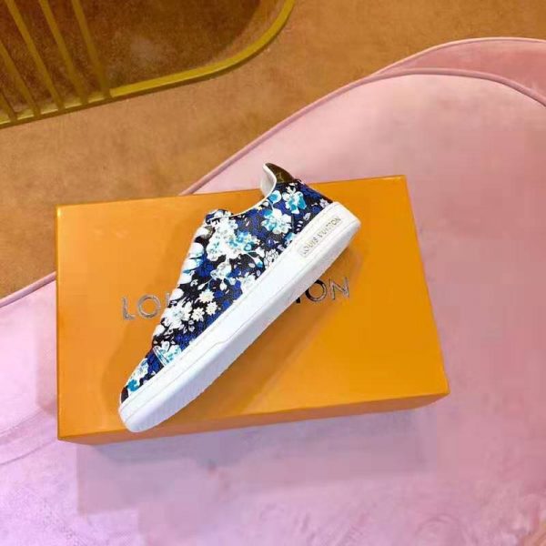 Louis Vuitton LV Women Frontrow Sneaker in Flower-Printed Calf Leather-Blue (4)