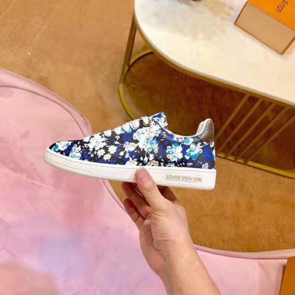 Louis Vuitton LV Women Frontrow Sneaker in Flower-Printed Calf Leather-Blue (5)