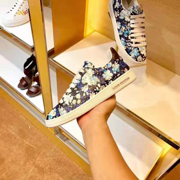 Louis Vuitton LV Women Frontrow Sneaker in Flower-Printed Calf Leather-Blue (6)