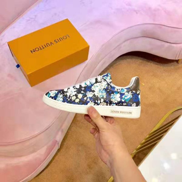 Louis Vuitton LV Women Frontrow Sneaker in Flower-Printed Calf Leather-Blue (8)
