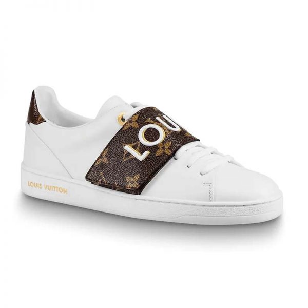 Louis Vuitton LV Women Frontrow Sneaker in White Calf Leather and Brown Rubber (1)