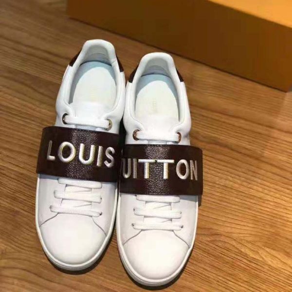 Louis Vuitton LV Women Frontrow Sneaker in White Calf Leather and Brown Rubber (8)