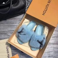 Louis Vuitton LV Women Furry Sandals in Mink Hair Leather-Blue (9)