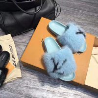 Louis Vuitton LV Women Furry Sandals in Mink Hair Leather-Blue (9)