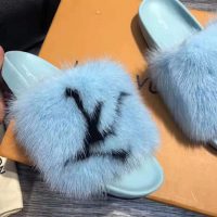 Louis Vuitton LV Women Furry Sandals in Mink Hair Leather-Blue (9)