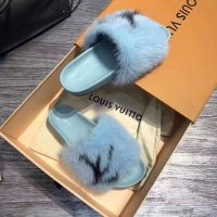 Louis Vuitton LV Women Furry Sandals in Mink Hair Leather-Blue (9)