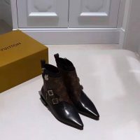 Louis Vuitton LV Women Jumble Flat Ankle Boot in Calf Leather and Patent Monogram Canvas-Black (1)