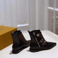 Louis Vuitton LV Women Jumble Flat Ankle Boot in Calf Leather and Patent Monogram Canvas-Black (1)