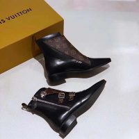 Louis Vuitton LV Women Jumble Flat Ankle Boot in Calf Leather and Patent Monogram Canvas-Black (1)