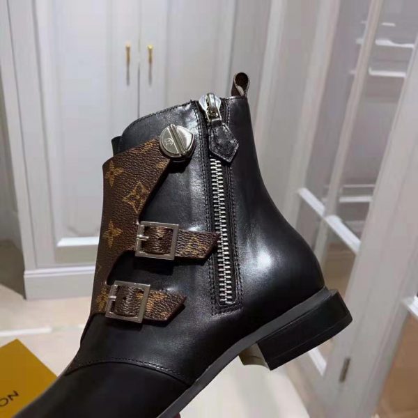 Louis Vuitton LV Women Jumble Flat Ankle Boot in Calf Leather and Patent Monogram Canvas-Black (9)