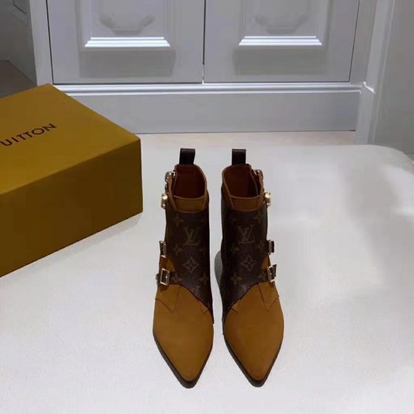 Louis Vuitton LV Women Jumble Flat Ankle Boot in Suede Calf Leather and Patent Monogram Canvas-Brown (3)
