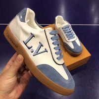 Louis Vuitton LV Women LV Frontrow Sneaker in Calf Leather and Suede Calf Leather-Blue (1)