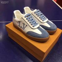 Louis Vuitton LV Women LV Frontrow Sneaker in Calf Leather and Suede Calf Leather-Blue (1)