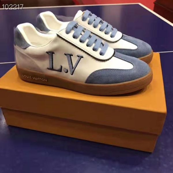 Louis Vuitton LV Women LV Frontrow Sneaker in Calf Leather and Suede Calf Leather-Blue (5)