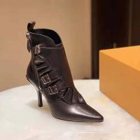 Louis Vuitton LV Women LV Janet Ankle Boot in Black Glazed Calf Leather 9.5 cm Heel (1)