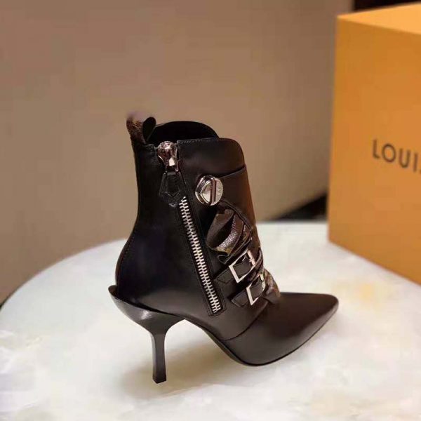 Louis Vuitton LV Women LV Janet Ankle Boot in Calf Leather and Patent Monogram Canvas-Black (6)