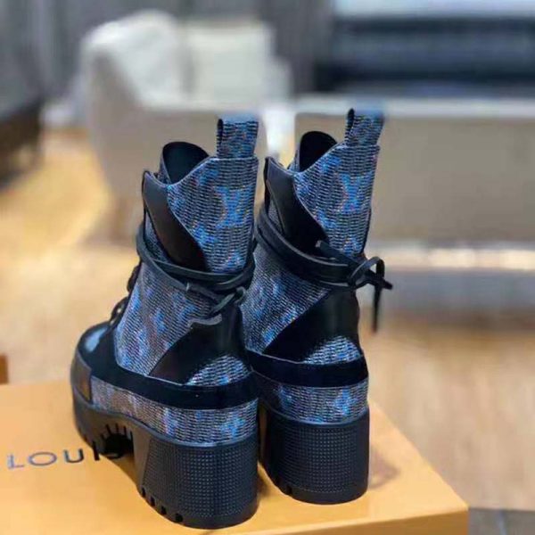 Louis Vuitton LV Women Laureate Platform Desert Boot in Calf Leather with Monogram Canvas-Blue (9)