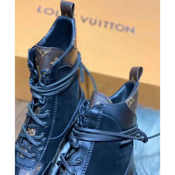 Louis Vuitton LV Women Laureate Platform Desert Boot in Soft Suede Calf Leather with Monogram Canvas-Black (3)