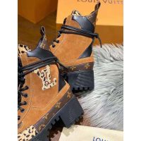 Louis Vuitton LV Women Laureate Platform Desert Boot in Soft Suede Calf Leather with Monogram Canvas-Brown (7)