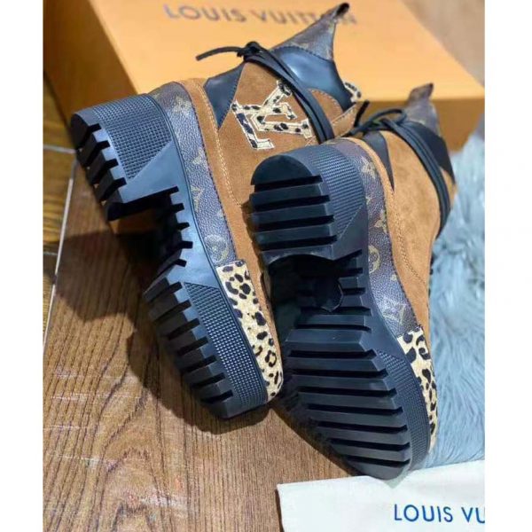 Louis Vuitton LV Women Laureate Platform Desert Boot in Soft Suede Calf Leather with Monogram Canvas-Brown (5)