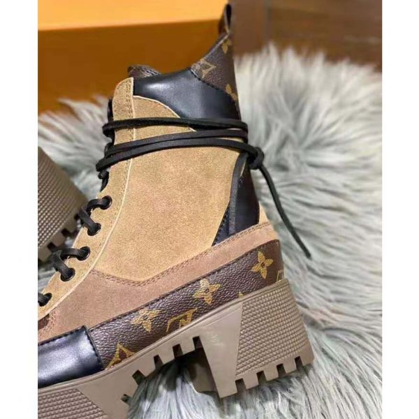 Louis Vuitton LV Women Laureate Platform Desert Boot in Soft Suede Calf Leather with Monogram Canvas-Sandy (3)