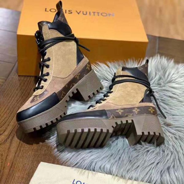 Louis Vuitton LV Women Laureate Platform Desert Boot in Soft Suede Calf Leather with Monogram Canvas-Sandy (7)