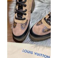 Louis Vuitton LV Women Laureate Platform Desert Boot in Suede Calf Leather and Monogram Canvas-Brown (1)