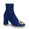Louis Vuitton LV Women Madeleine Ankle Boot in Suede Baby Goat Leather 7.5 cm Heel-Blue