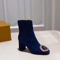 Louis Vuitton LV Women Madeleine Ankle Boot in Suede Baby Goat Leather 7.5 cm Heel-Blue (1)