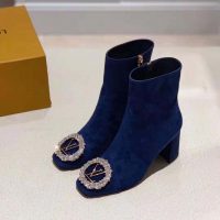 Louis Vuitton LV Women Madeleine Ankle Boot in Suede Baby Goat Leather 7.5 cm Heel-Blue (1)