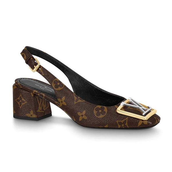 Louis Vuitton LV Women Madeleine Slingback Pump in Patent Monogram Canvas-Brown (1)